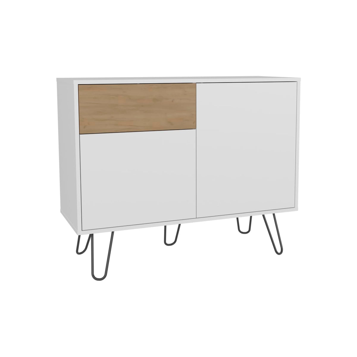 39" Wide White & Oak Console Table with 2 Cabinets, 1 Drawer, 4 Shelves M514