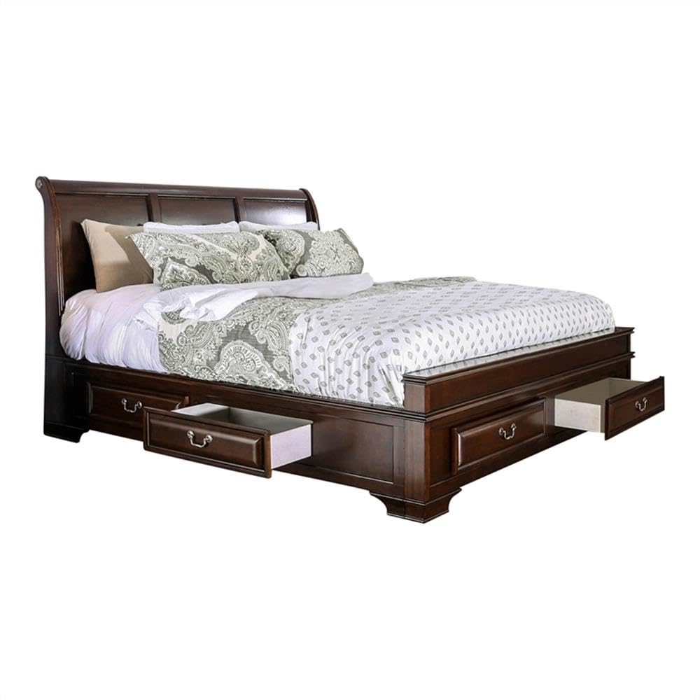 Brown Cherry California King Storage Bed with 4 Drawers D5537