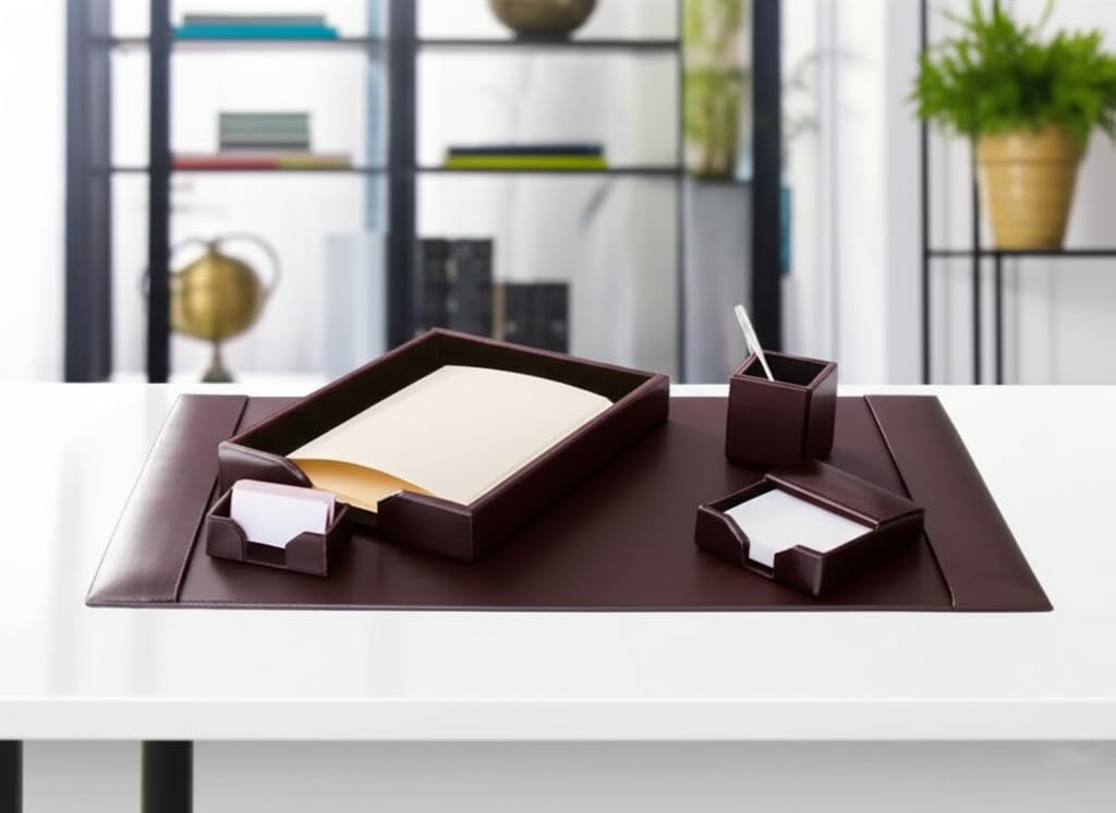 Dark Brown Bonded Leather 5-Piece Desk Set B9960