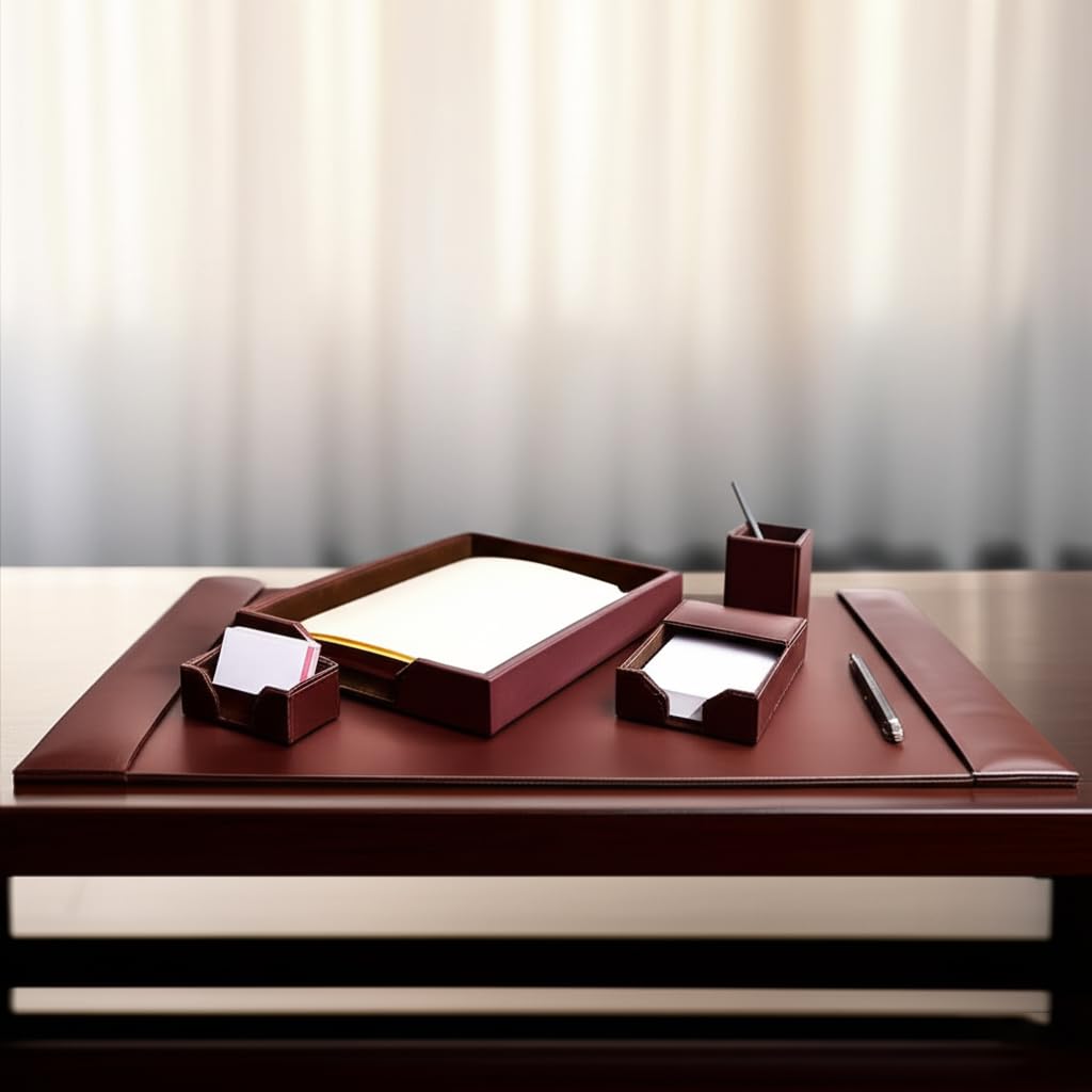 Dark Brown Bonded Leather 5-Piece Desk Set B9960