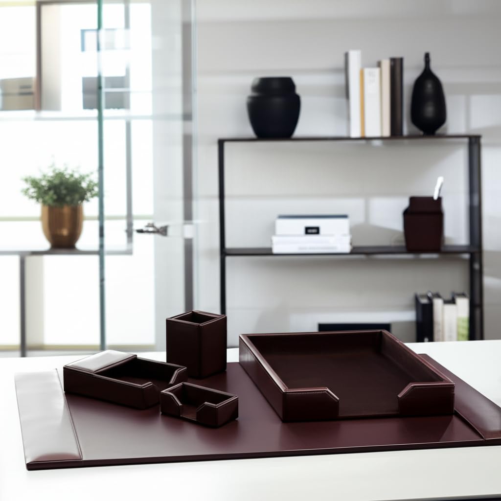 Dark Brown Bonded Leather 5-Piece Desk Set B9960