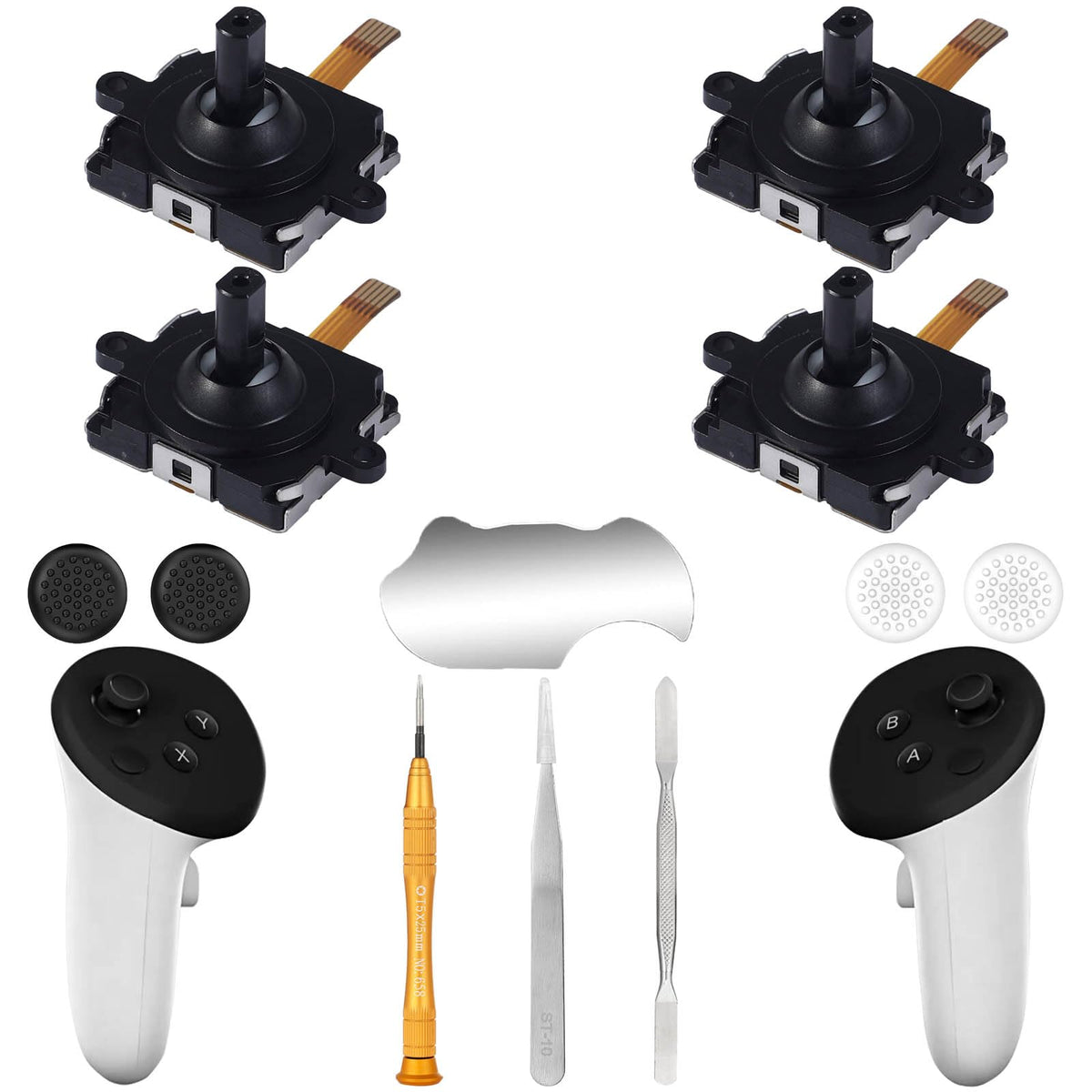 4 Pack Joystick Replacement Kit, Include 4 Joysticks, 4 Thumbstick Grips, T5 Screwdriver, Tweezer, Pry Tool Z940975