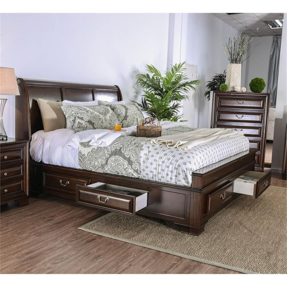 Brown Cherry California King Storage Bed with 4 Drawers D5537