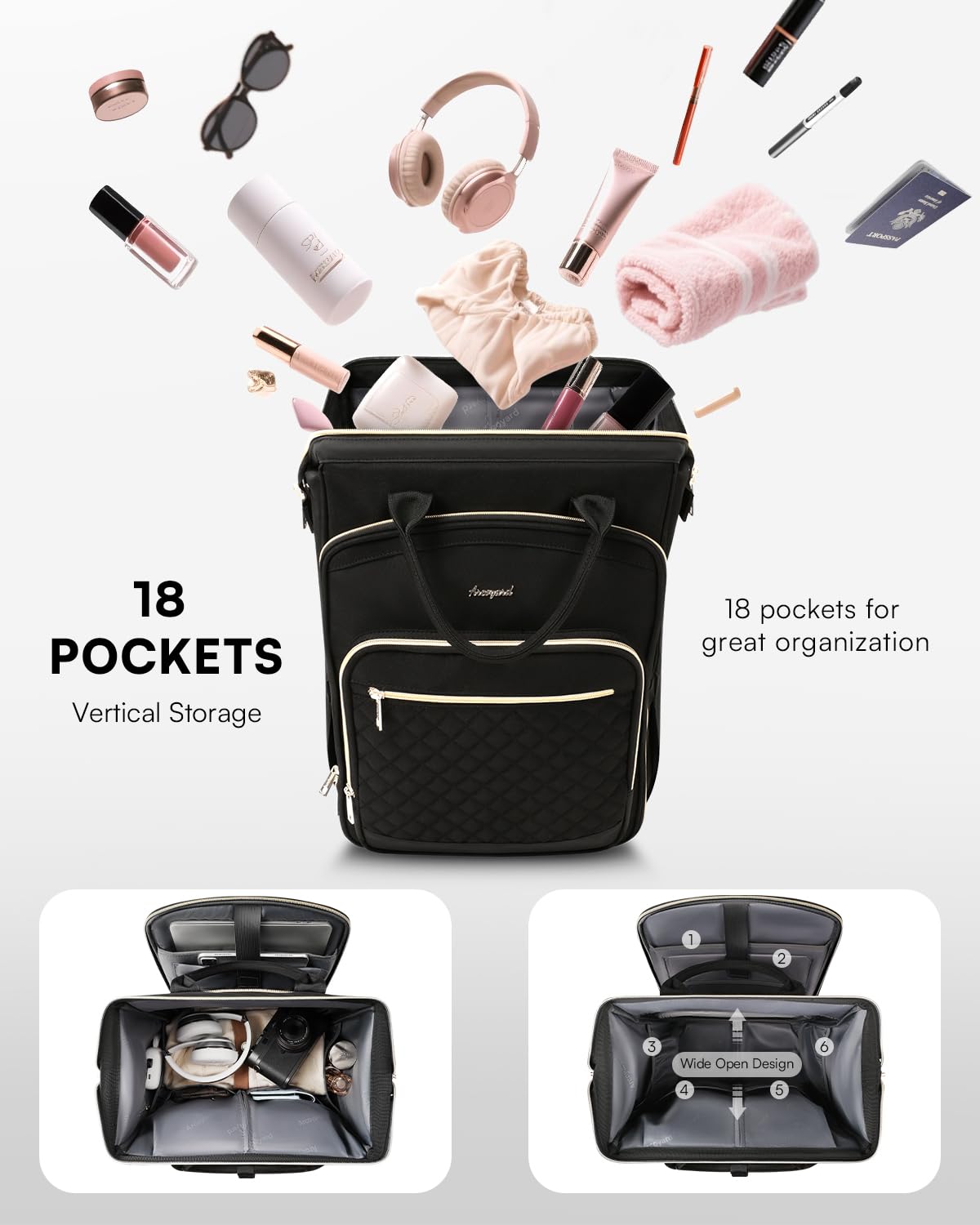 Black Rolling Backpack with Wheels C2550