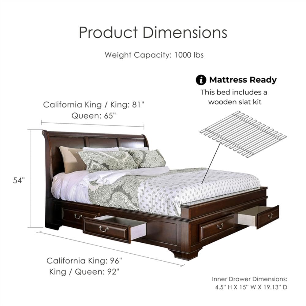 Brown Cherry California King Storage Bed with 4 Drawers D5537