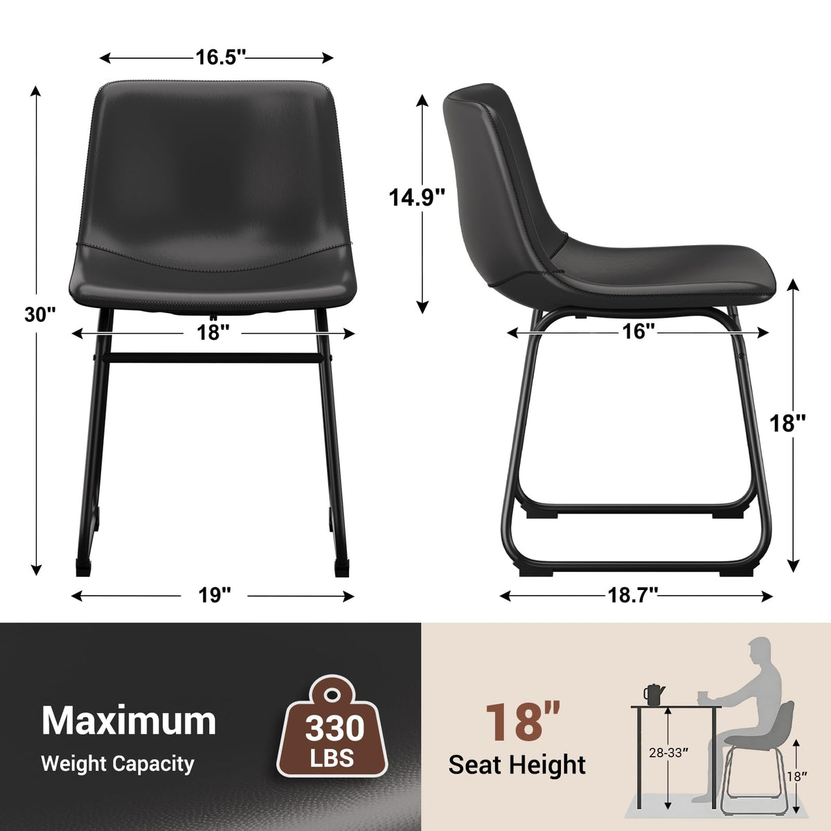 Black PU Leather Dining Chairs Set of 2 G96694