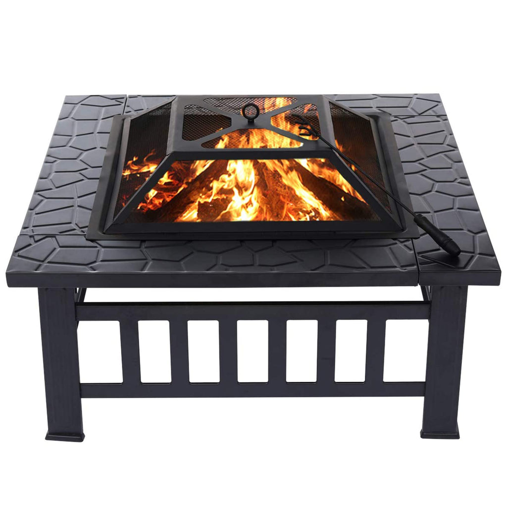 32'' Wood Burning Steel Fire Pit with Spark Screen F5149