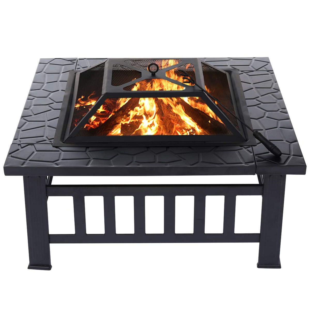 32'' Wood Burning Steel Fire Pit with Spark Screen F5149