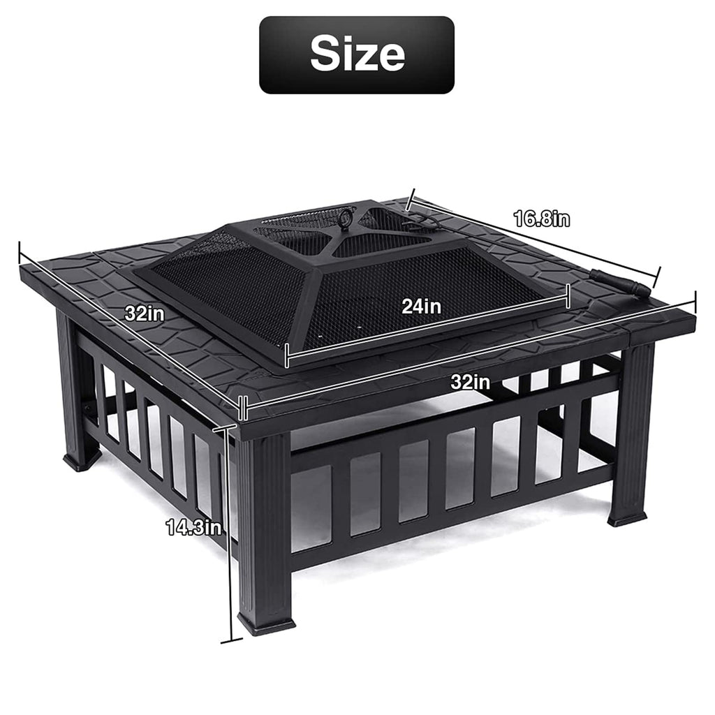 32'' Wood Burning Steel Fire Pit with Spark Screen F5149