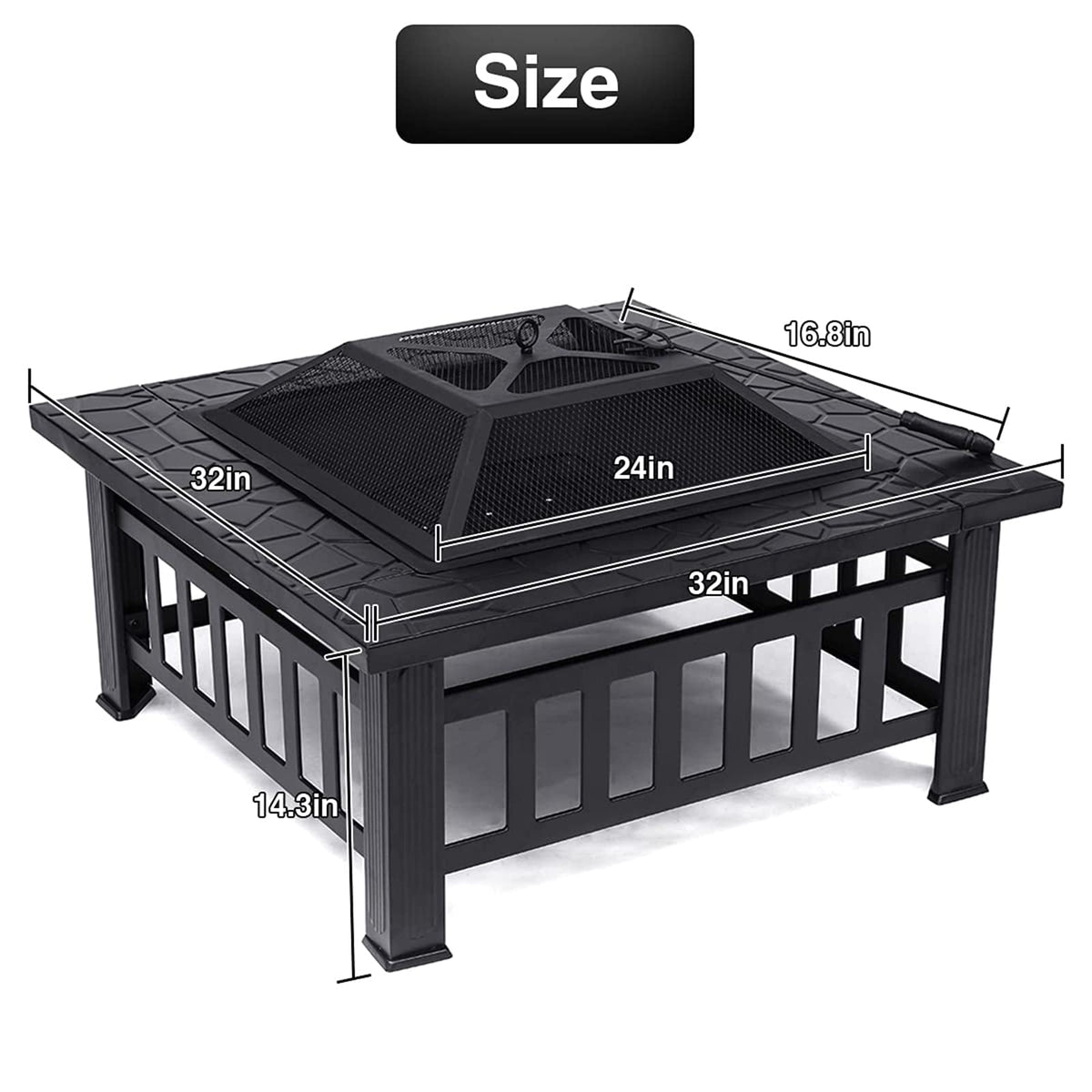 32'' Wood Burning Steel Fire Pit with Spark Screen F5149