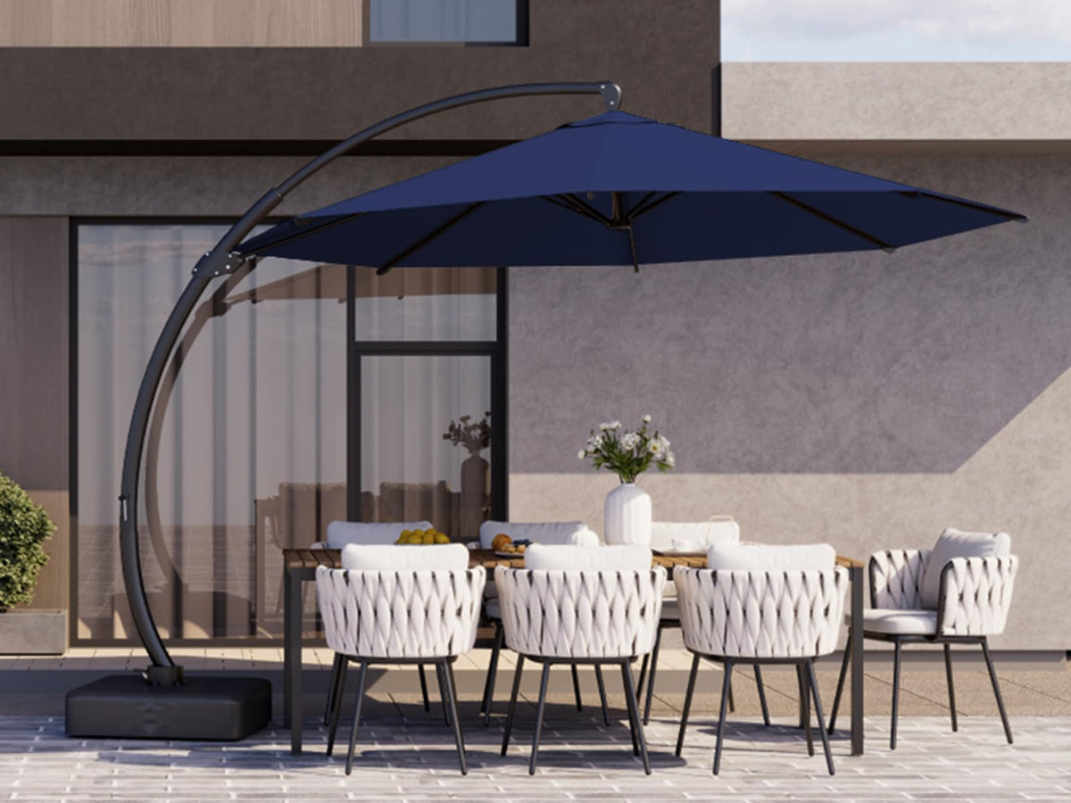 11ft Navy Blue Aluminum Cantilever Patio Umbrella with Base J197916