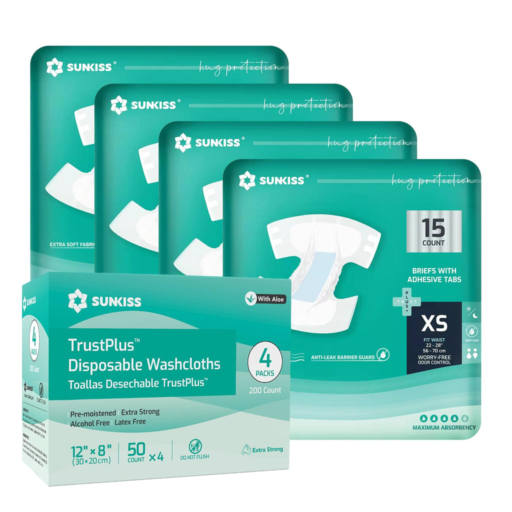 Adult Diapers XSmall 60 Count & Wet Wipes 200 Count K8187