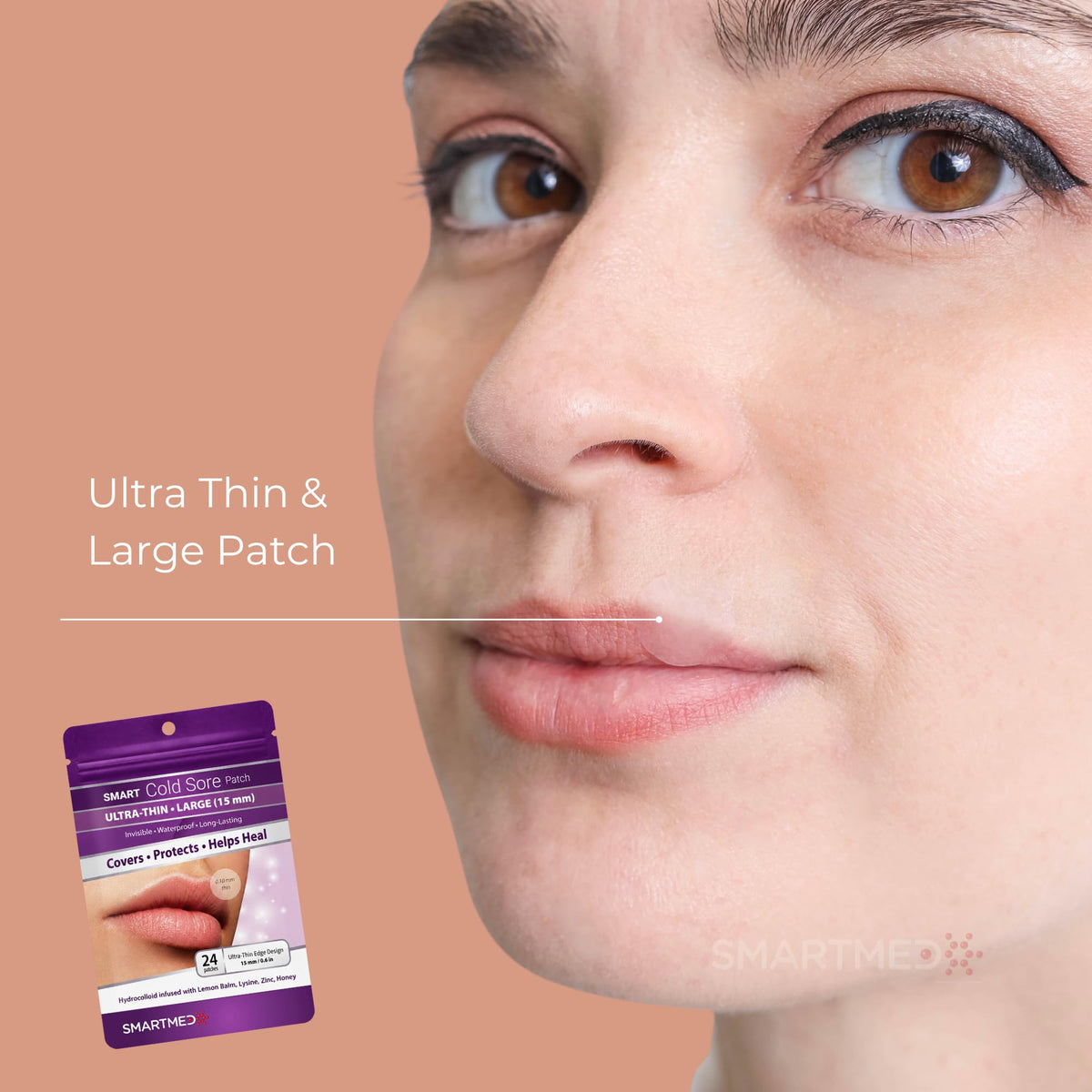 15 mm Hydrocolloid Cold Sore Patches with Lysine, Honey, Zinc & Lemon Balm, 24 Count F378