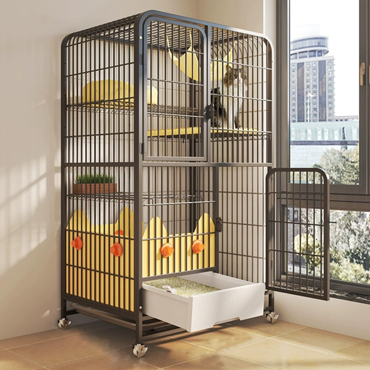 4-Tier Metal Wire Cat Enclosure with Hammock F903