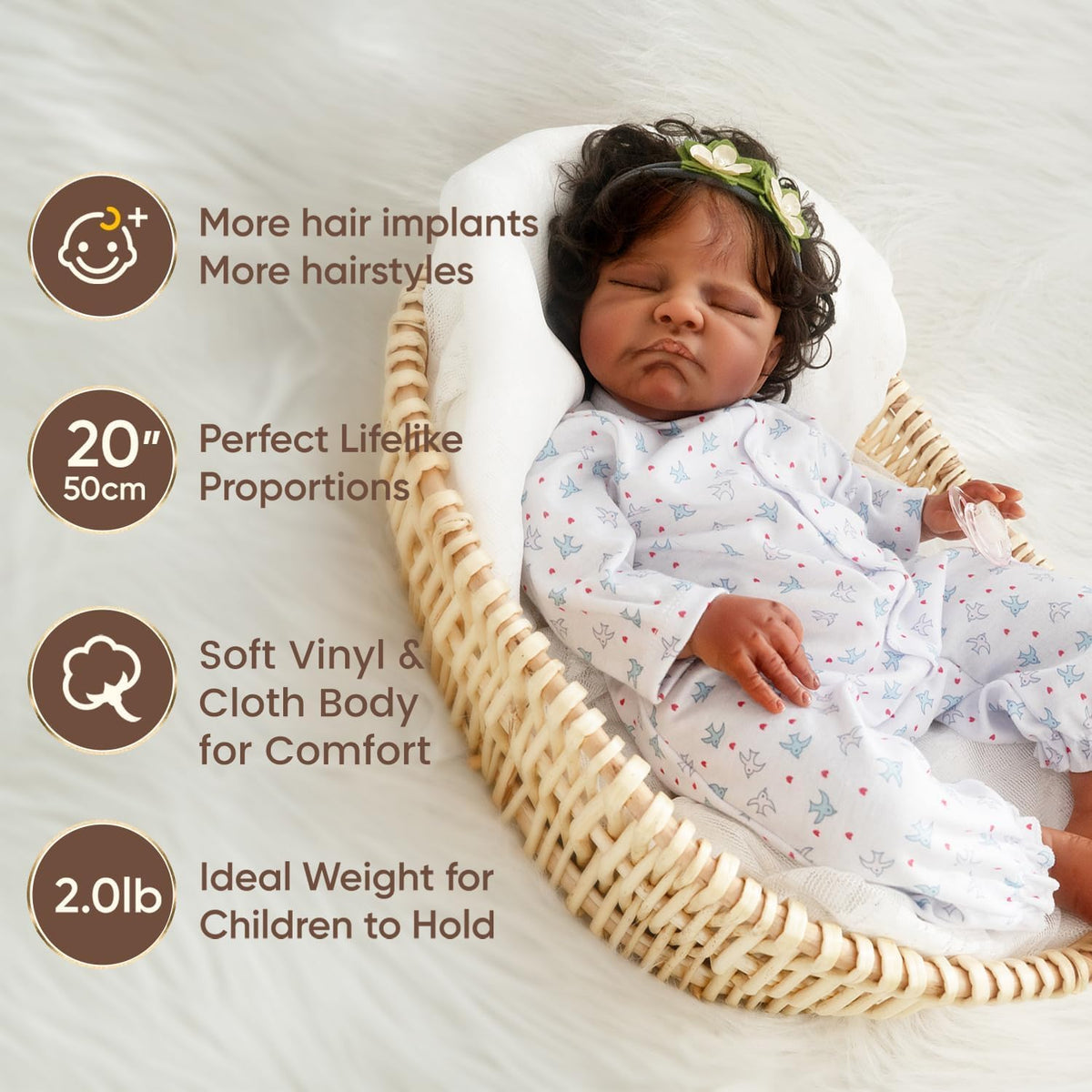 20-Inch Sleeping Black Newborn Baby Girl R4670