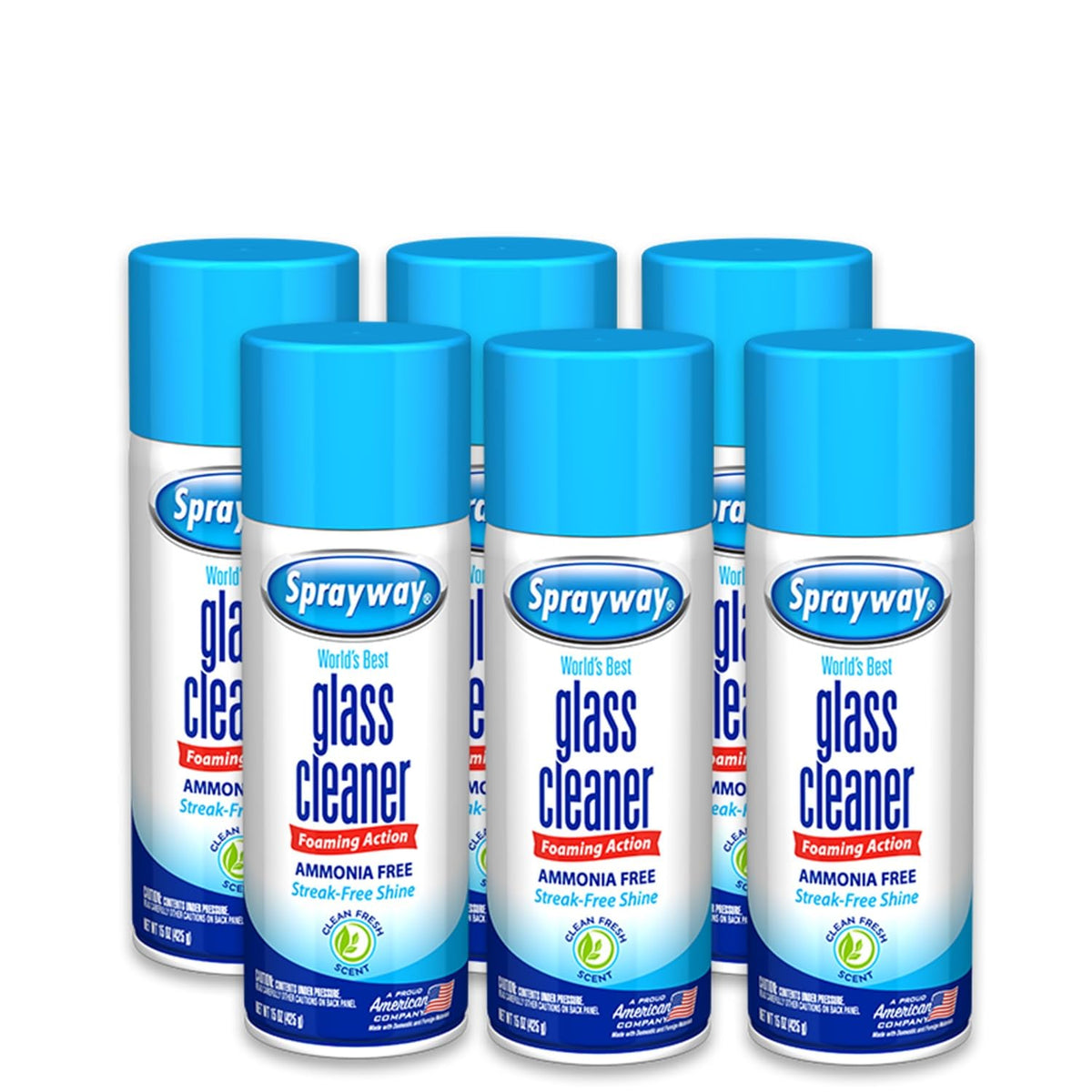 Ammonia-Free Glass Cleaner Aerosol Spray, 15oz, Pack of 6 S144