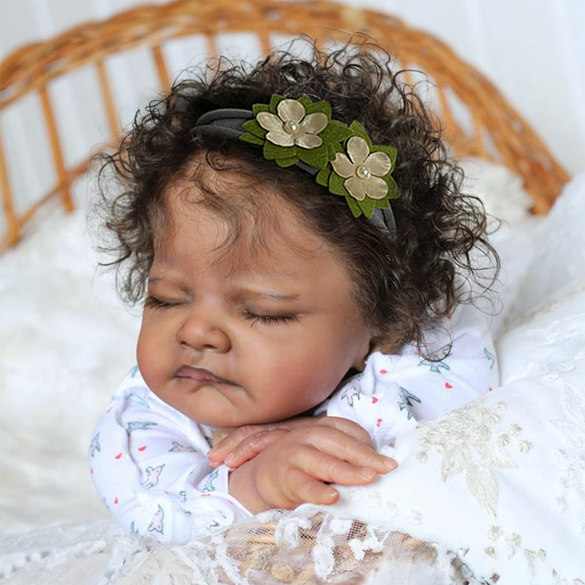 20-Inch Sleeping Black Newborn Baby Girl R4670