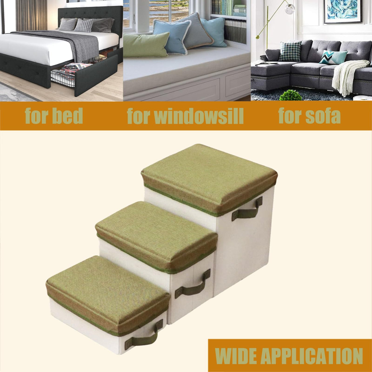 3 Step Foldable Non-Slip Dog Stairs with Storage H900688