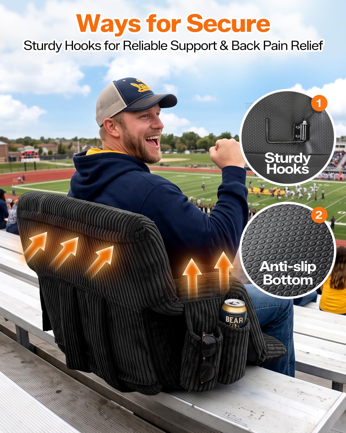 24'' Extra Wide Padded Corduroy Stadium Seats with Back Support, 2 Packs B87355