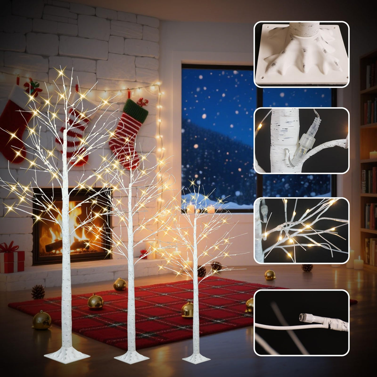4FT 6FT 8FT Lighted Artificial Birch Tree Set of 3 N314122
