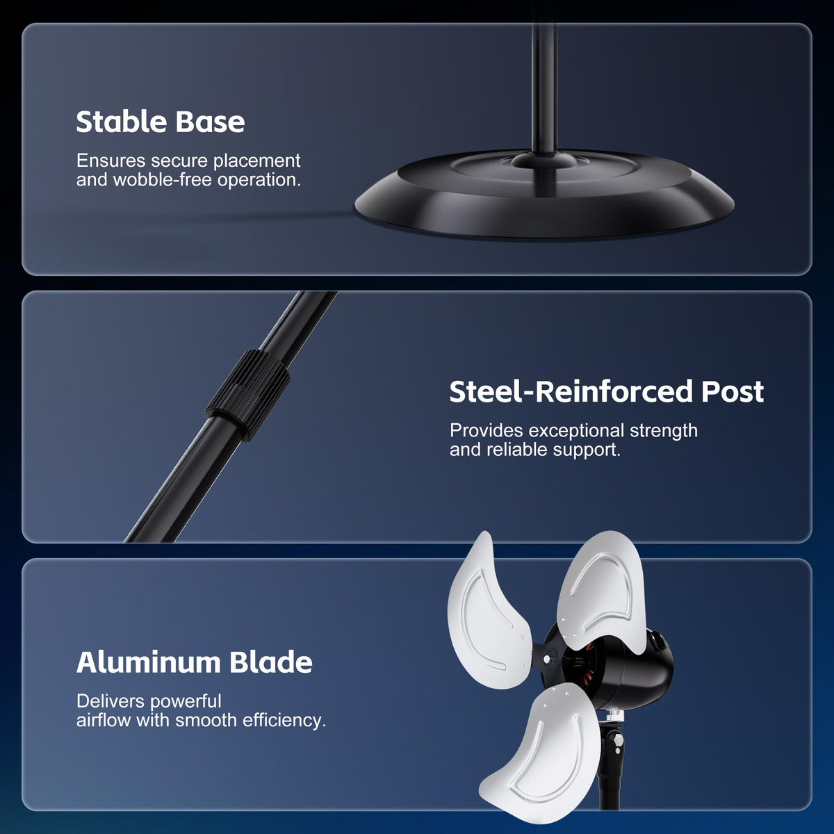 24" High Velocity Oscillating Pedestal Fan, 8000 CFM 3-Speed Standing Fan A745