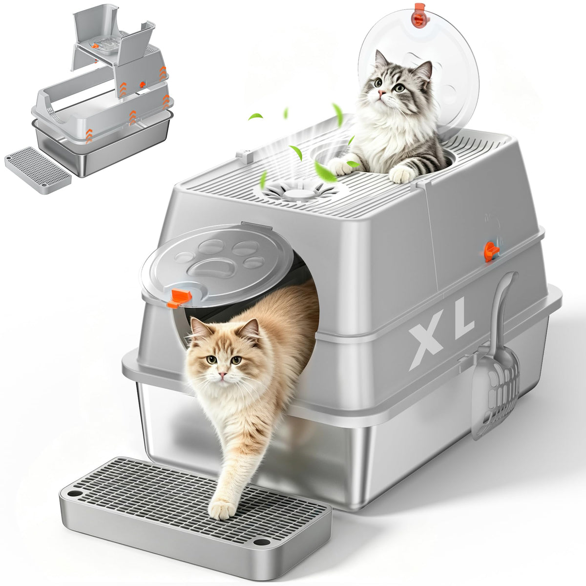 XL Stainless Steel Litter Box with Lid R979