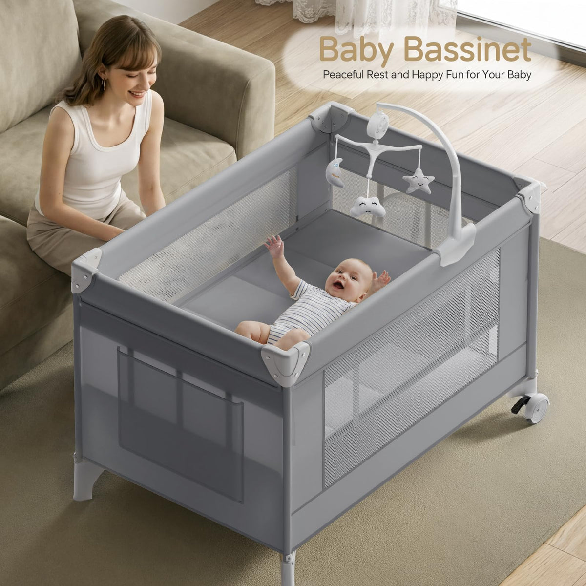 4 in 1 Grey Baby Bassinet A4888