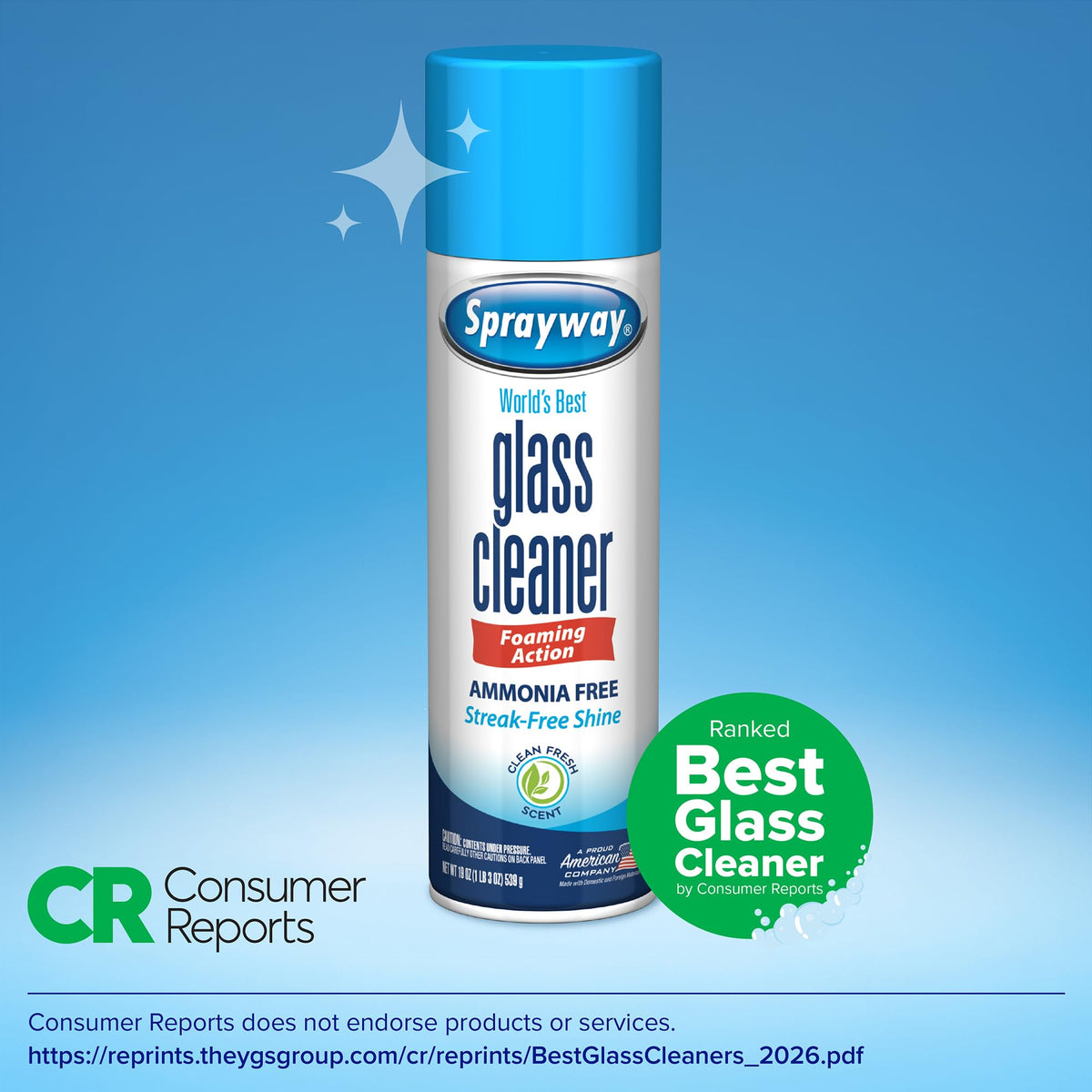 Ammonia-Free Glass Cleaner Aerosol Spray, 15oz, Pack of 6 S144