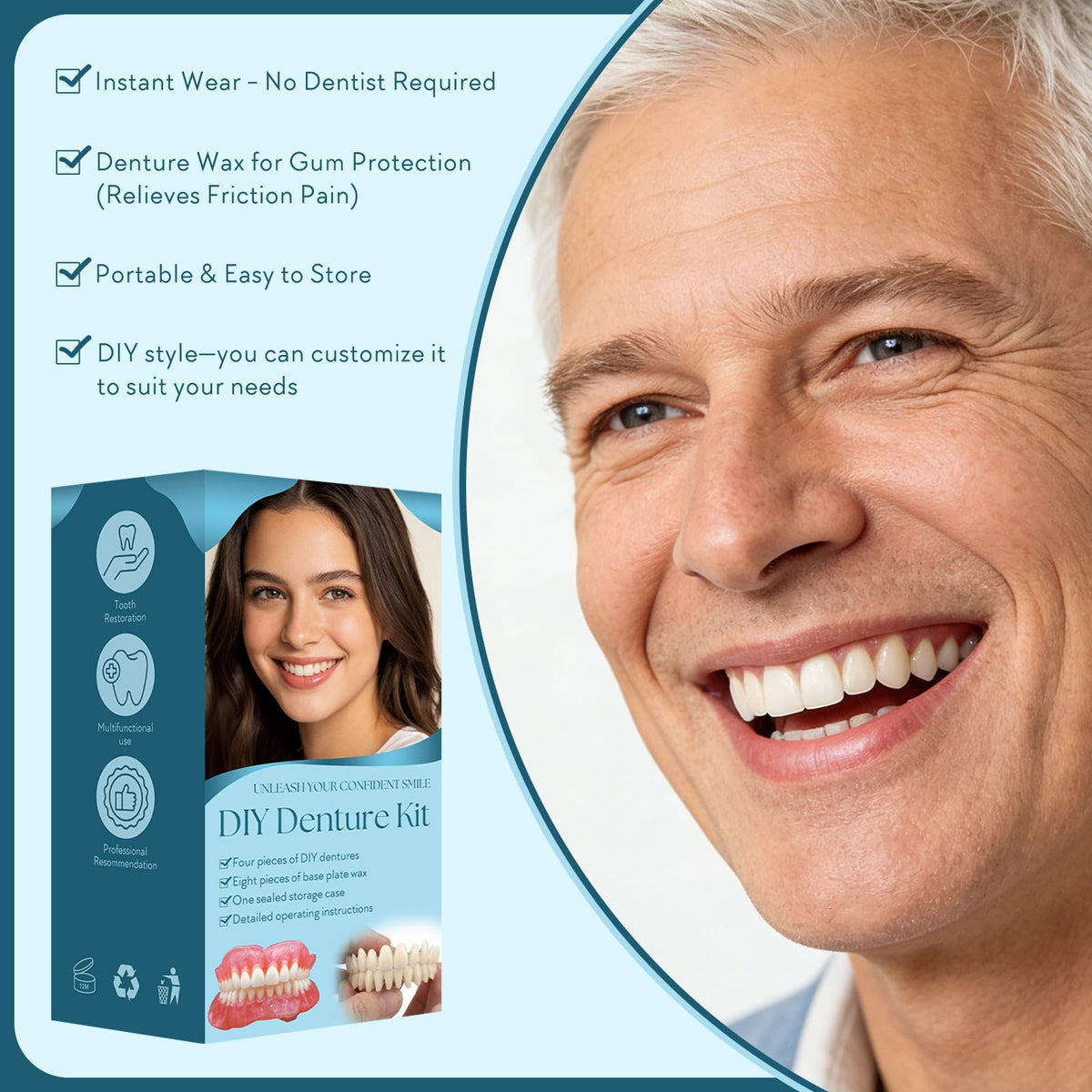 DIY Denture Kit, Temporary Full Set of Dentures S378