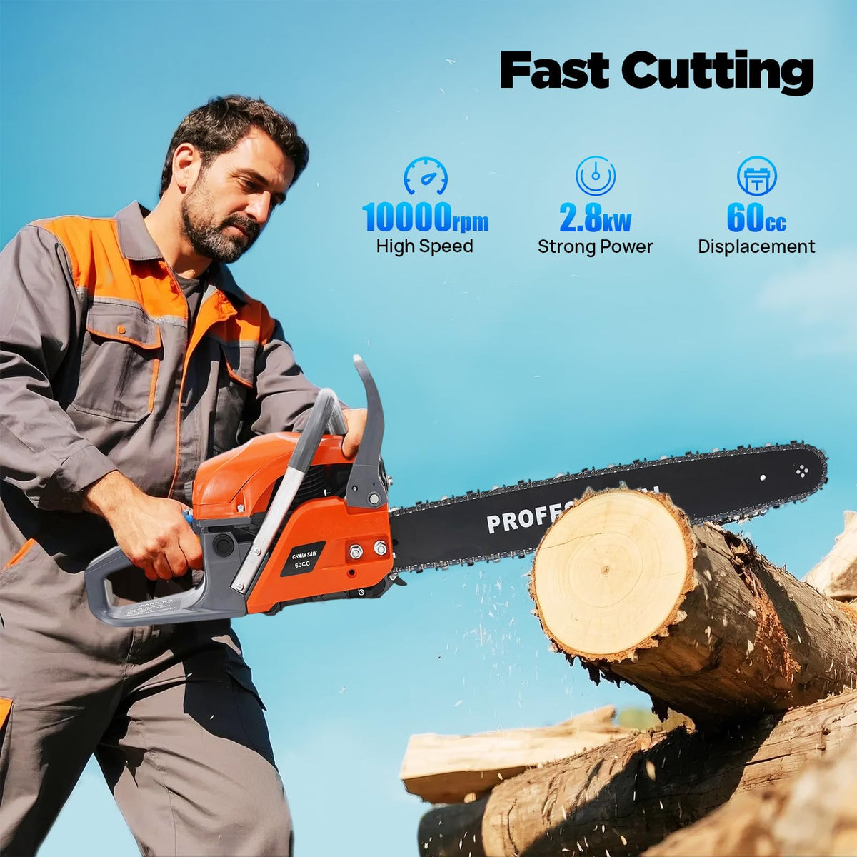 22 Inch 62cc 2-Stroke Gas Chainsaw Y87564