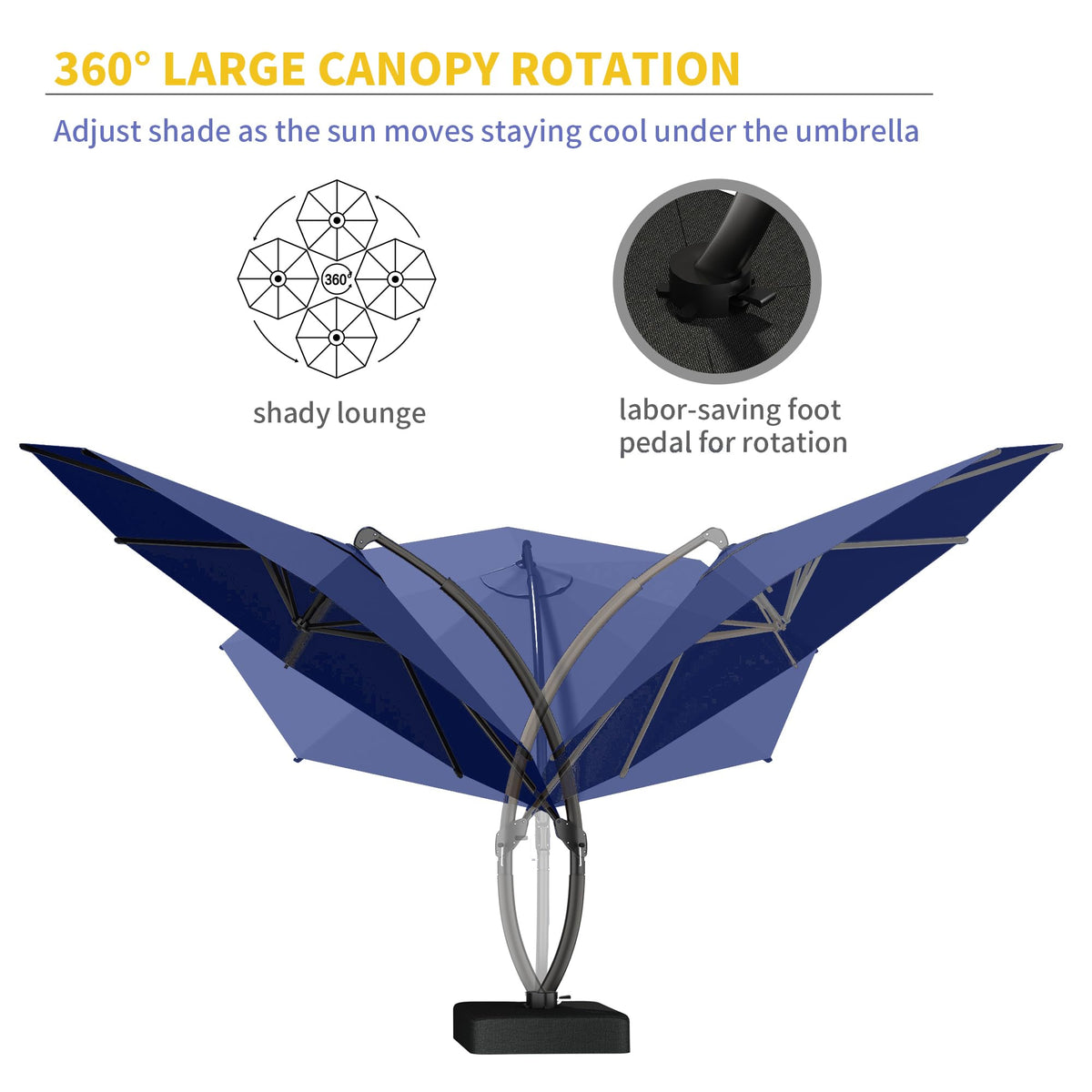 11ft Navy Blue Aluminum Cantilever Patio Umbrella with Base J197916