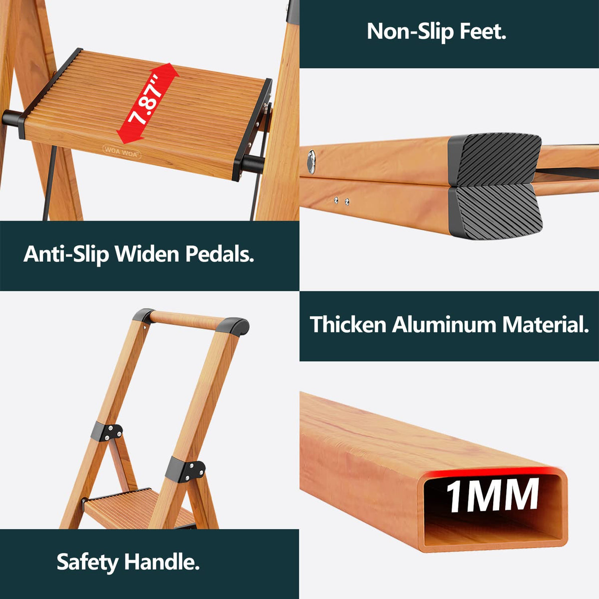 4 Step Ladders, 300lbs Load, 36'' Top Step, Wood Grain A95582