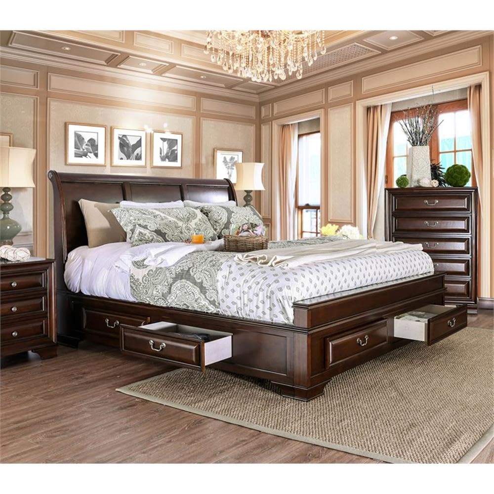 Brown Cherry California King Storage Bed with 4 Drawers D5537