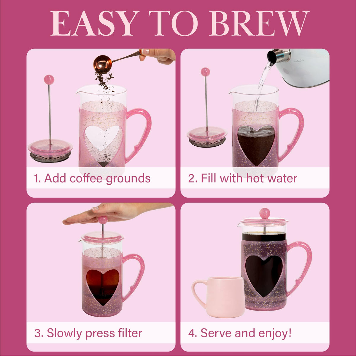 8-Cup Pink French Press Coffee Maker J89268