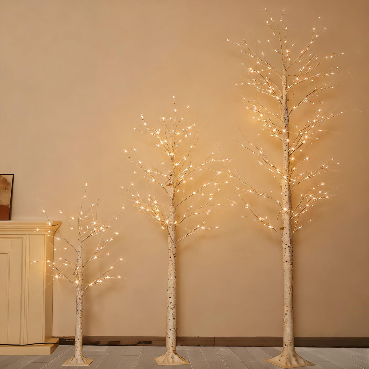 4FT 6FT 8FT Lighted Artificial Birch Tree Set of 3 N314122