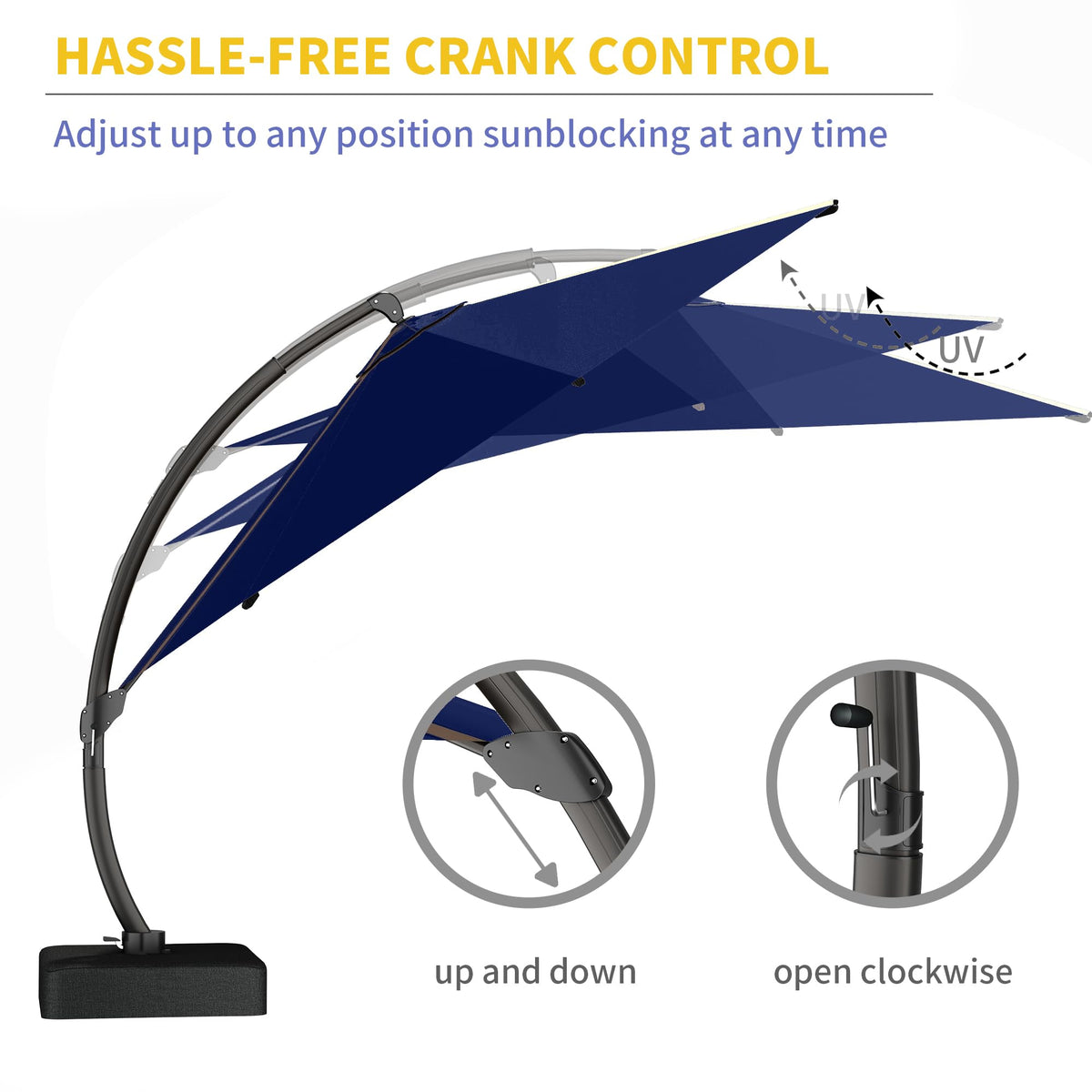 11ft Navy Blue Aluminum Cantilever Patio Umbrella with Base J197916