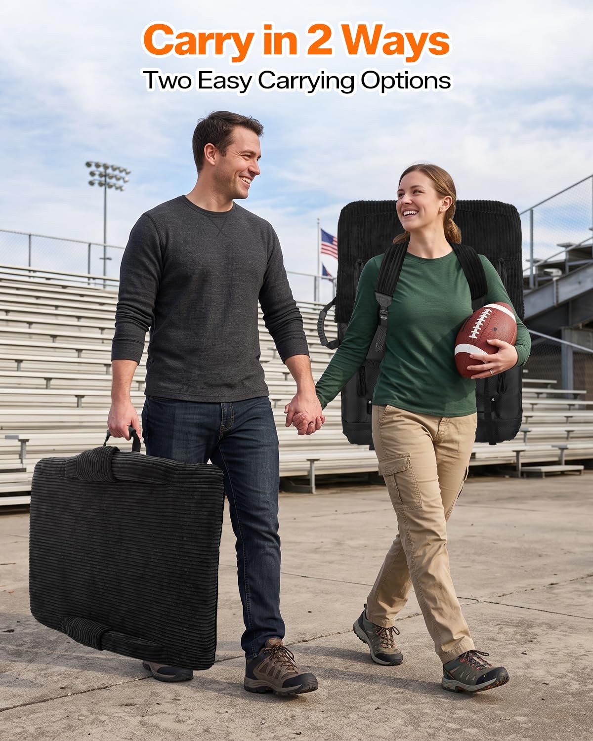24'' Extra Wide Padded Corduroy Stadium Seats with Back Support, 2 Packs B87355
