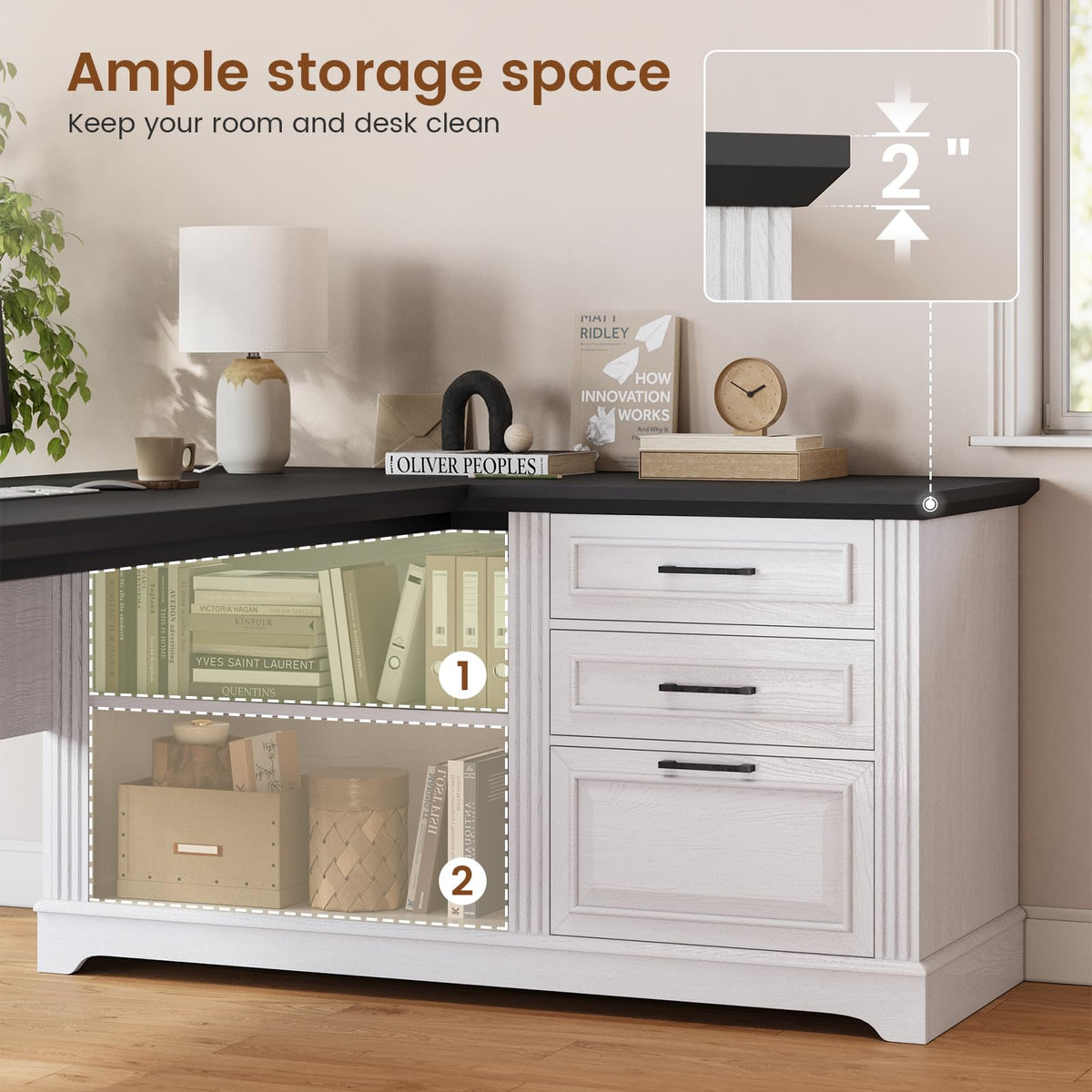 61" L Shaped Desk with Drawers J9777