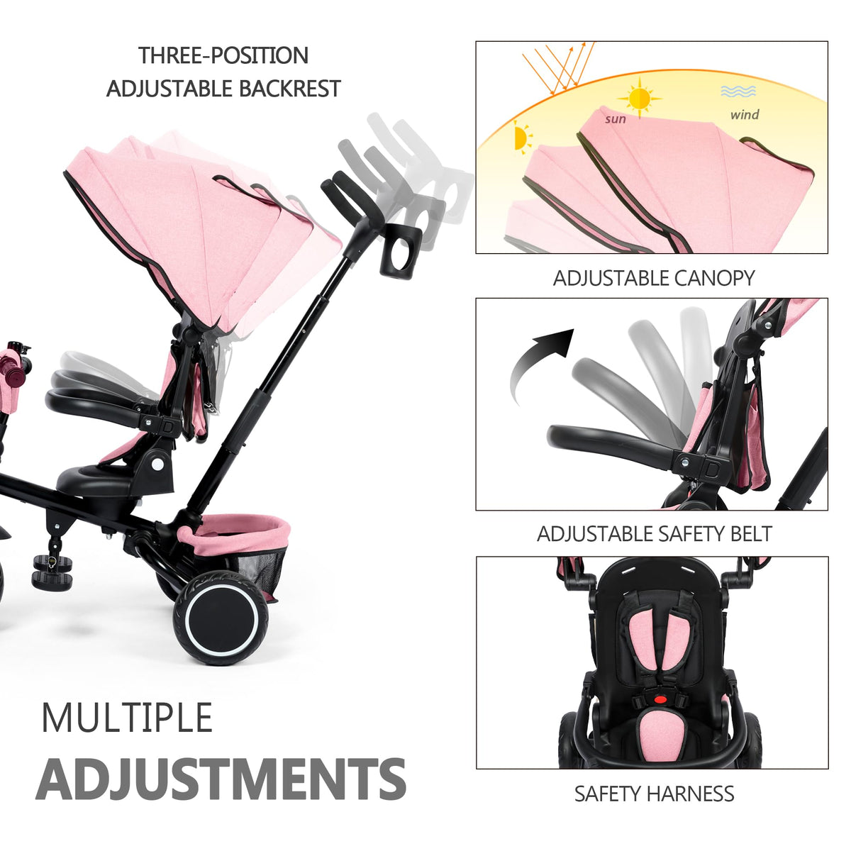 8 in 1 Toddler Tricycle with Push Handle M37479