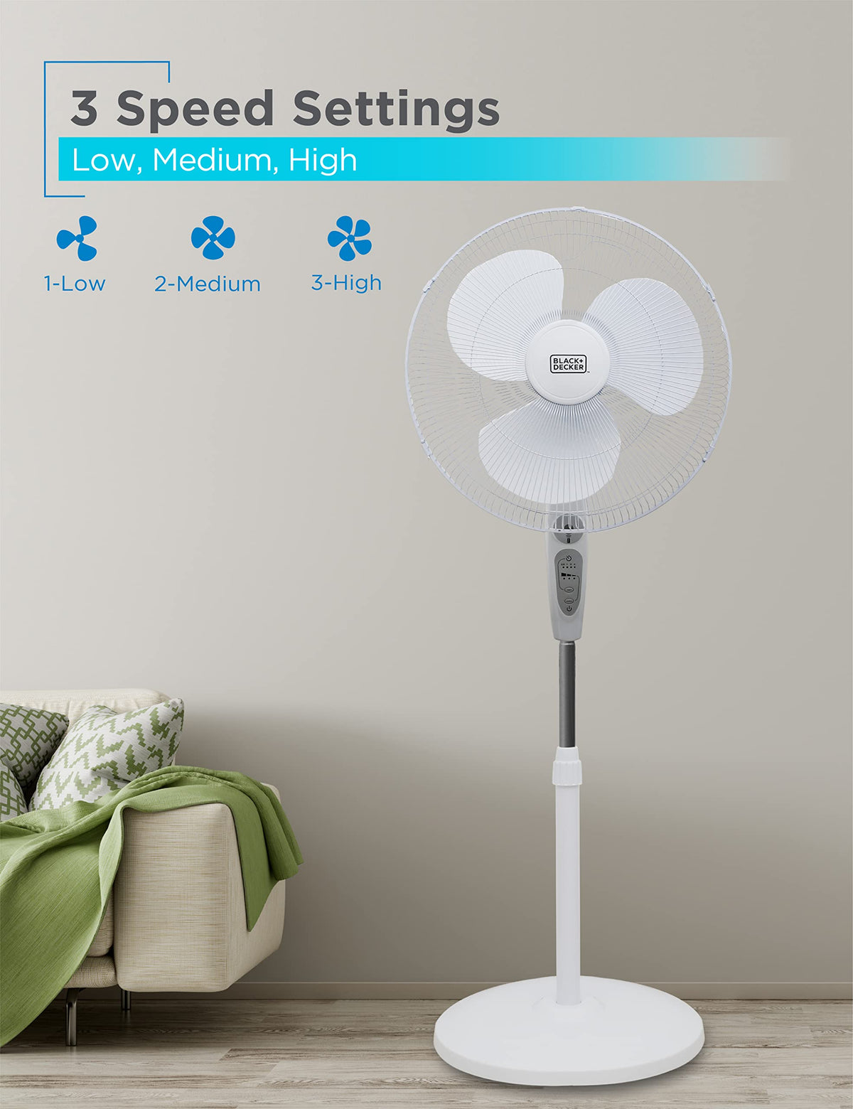 18-Inch Stand Fan with Remote and 3-Speed Settings, White A945262