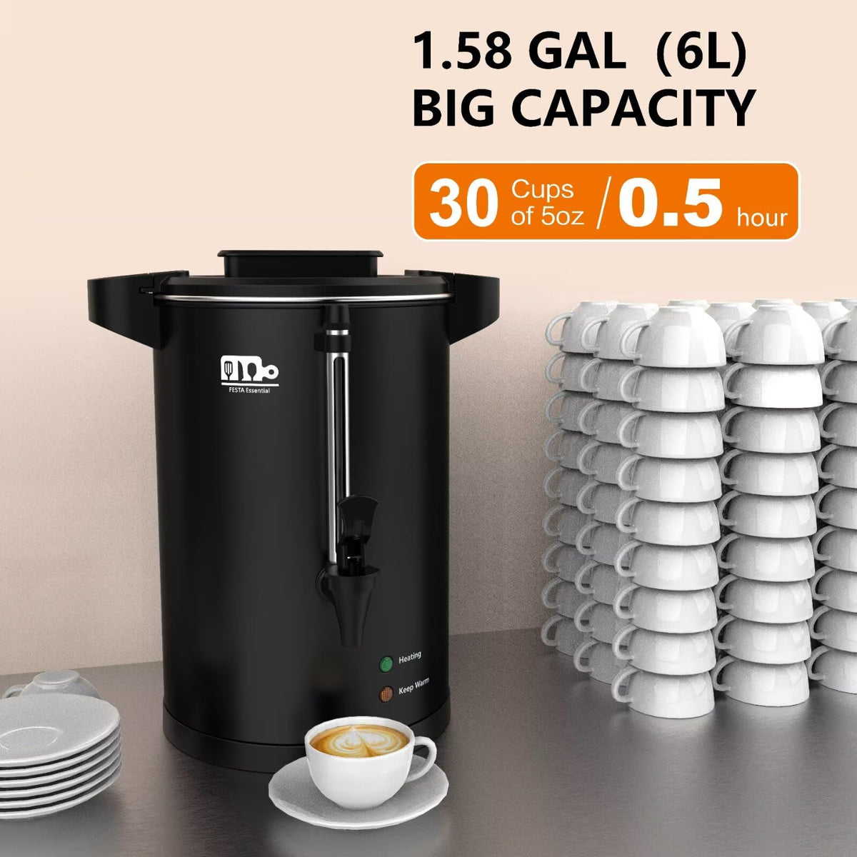 30-Cup 6L Stainless Steel Commercial Coffee Urn U31080