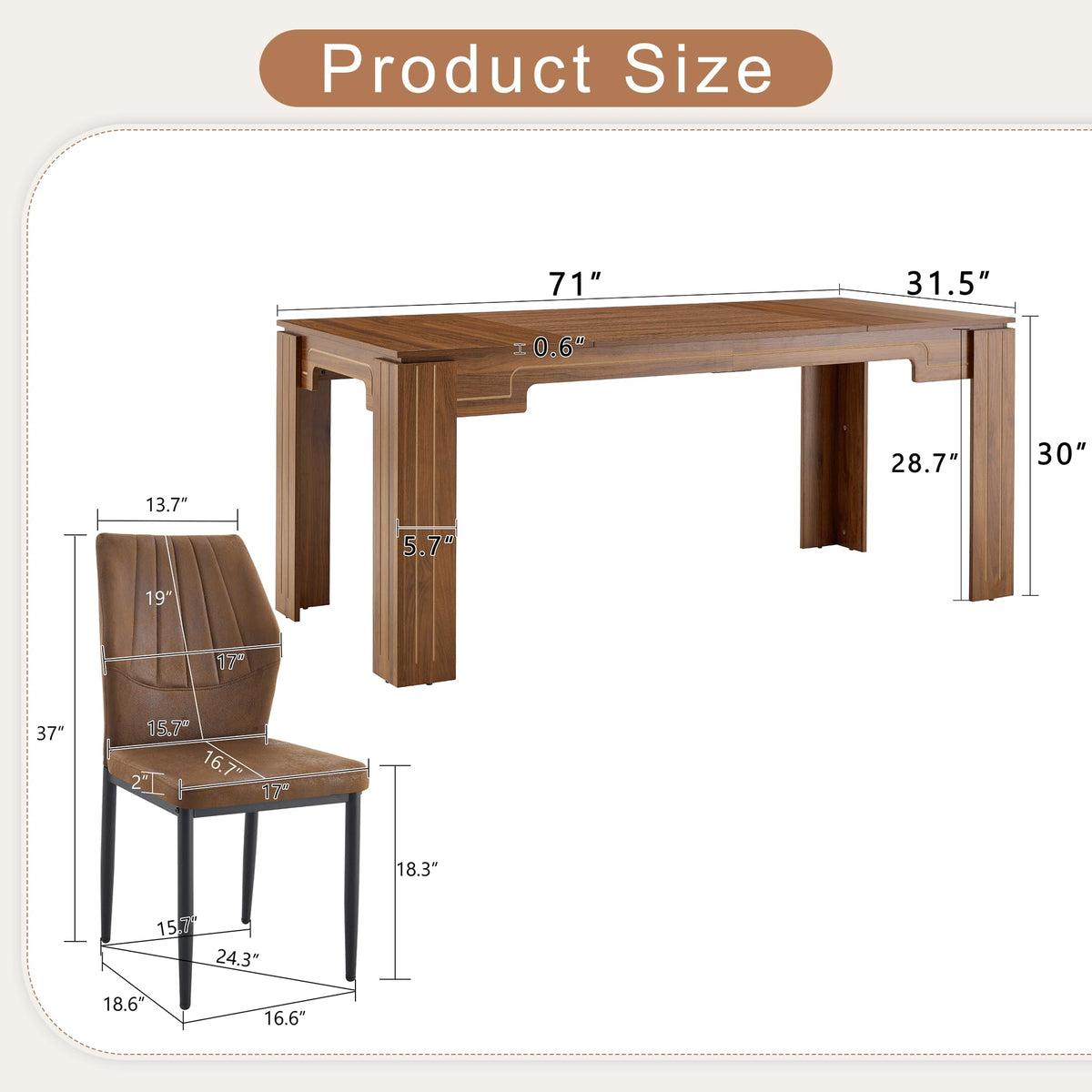 Walnut Dining Table Set with 8 Brown Fabric Chairs W75013