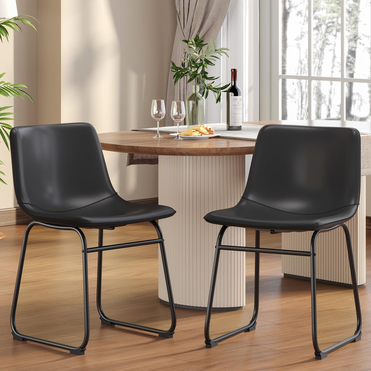 Black PU Leather Dining Chairs Set of 2 G96694