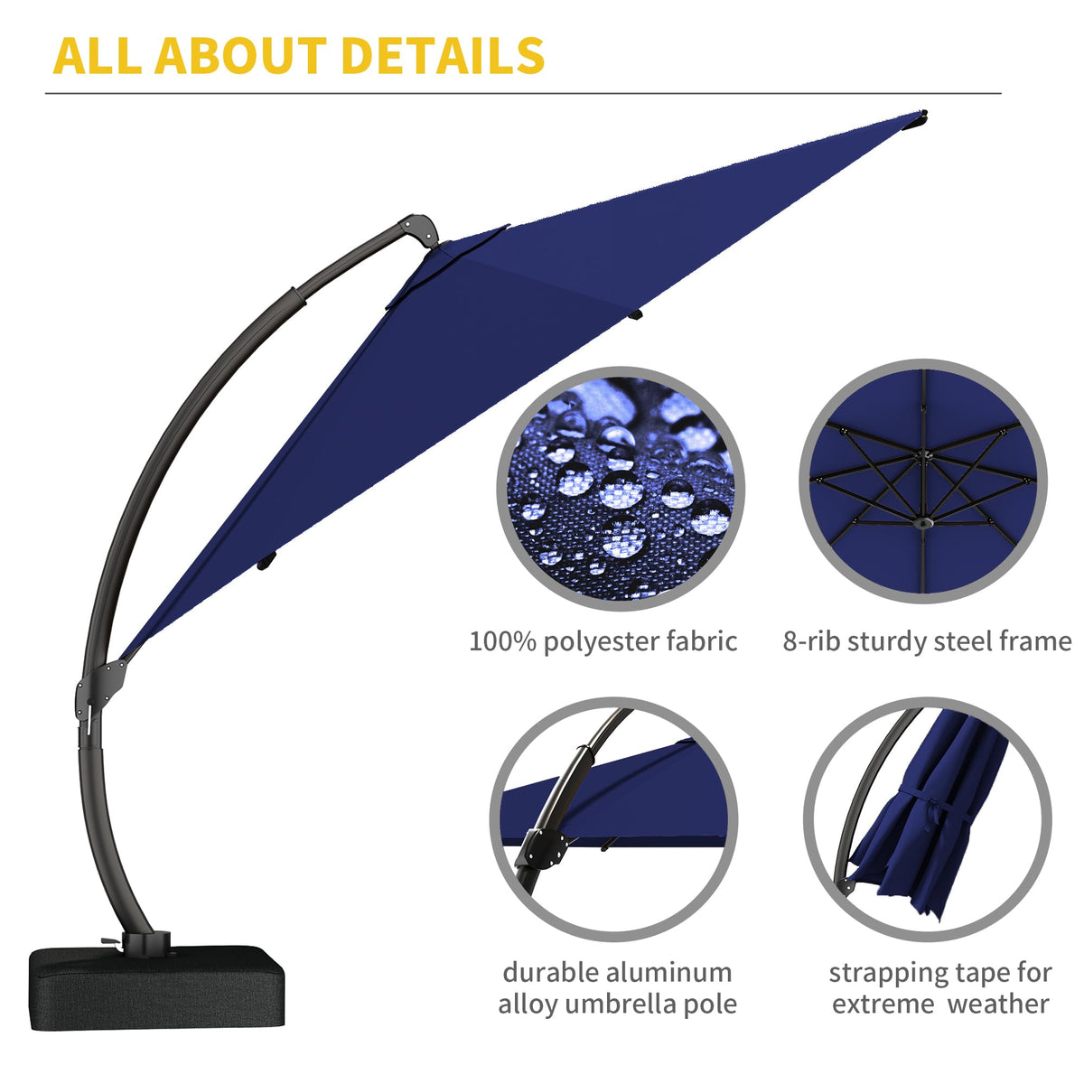 11ft Navy Blue Aluminum Cantilever Patio Umbrella with Base J197916