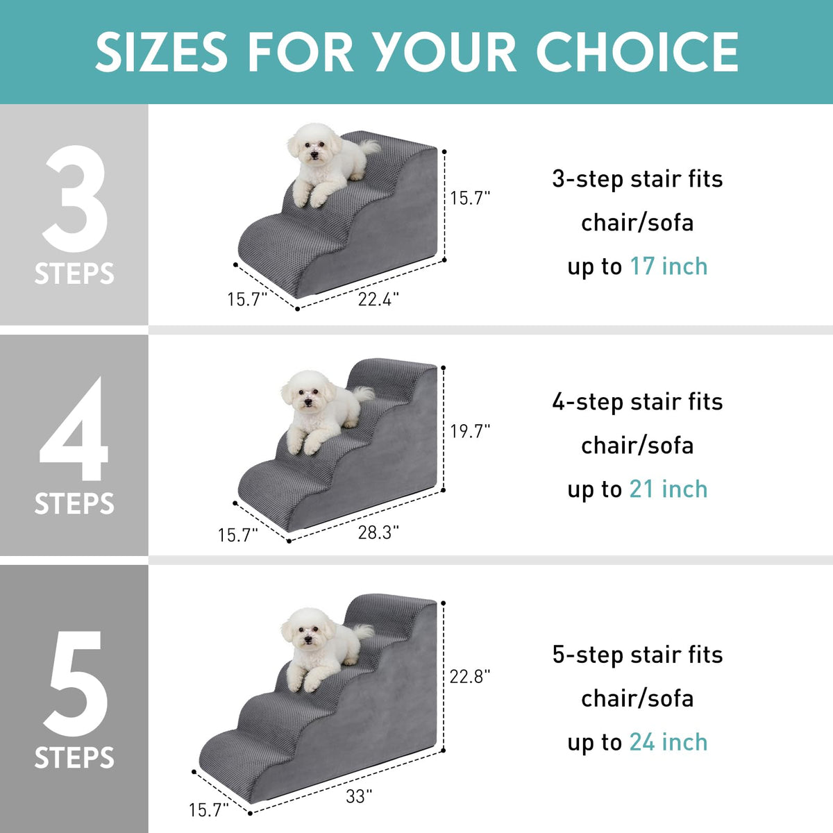 19.7" H 4-Steps Dog Stairs with 30D High Density Foam, Corduroy Fabric, Non-Slip Bottom S230