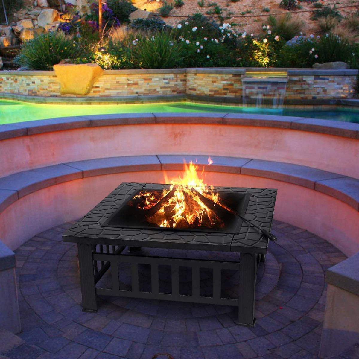 32'' Wood Burning Steel Fire Pit with Spark Screen F5149