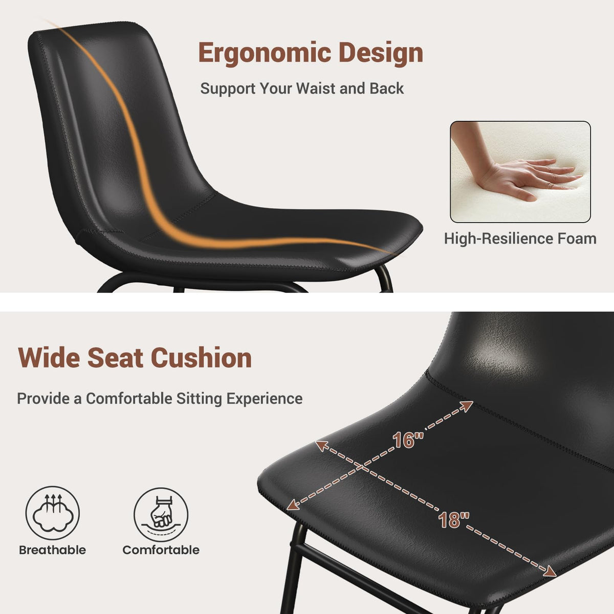 Black PU Leather Dining Chairs Set of 2 G96694