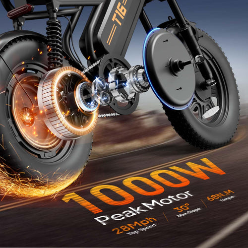 1000W Peak Electric Bike with 48V 13AH Battery, 16" Fat Tire A1178