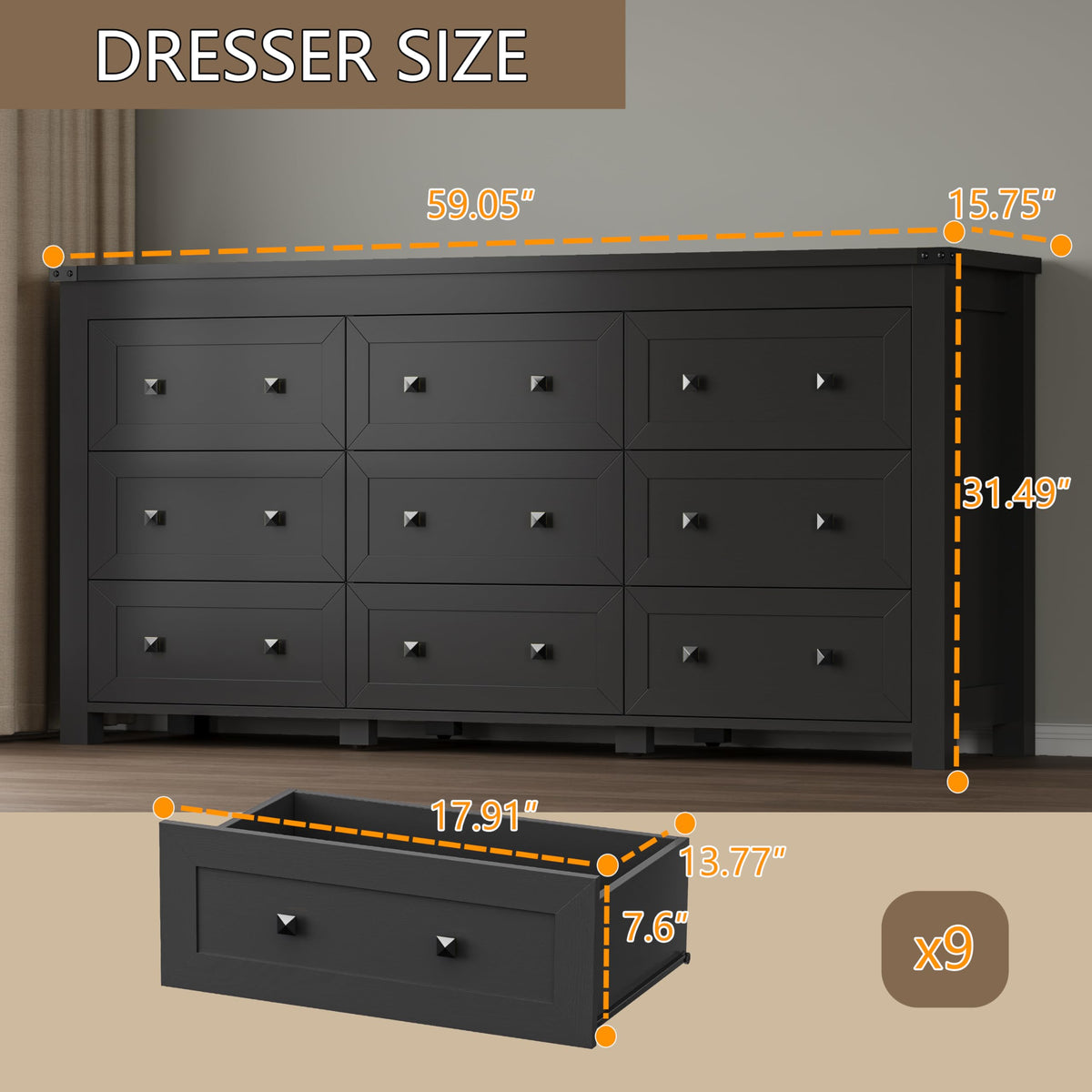 9 Drawer Wood Dresser Q74096