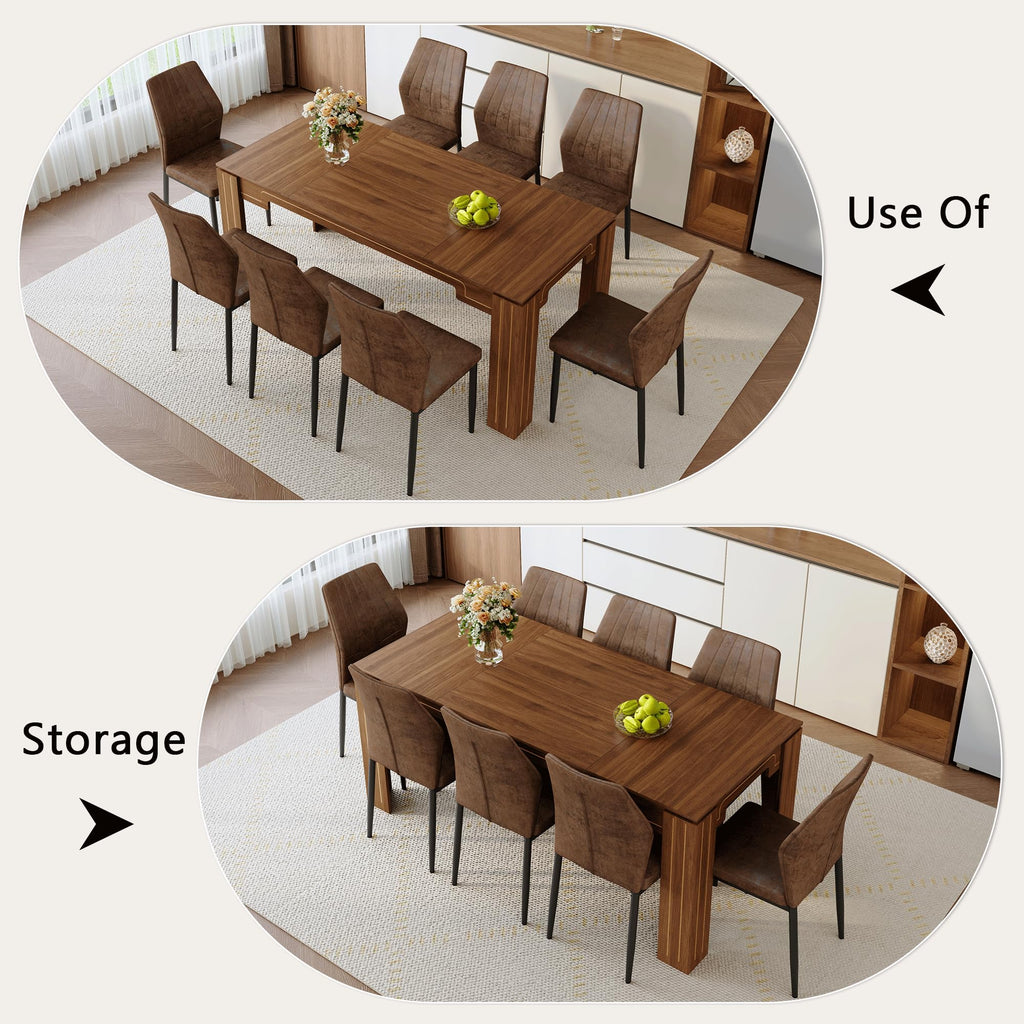 Walnut Dining Table Set with 8 Brown Fabric Chairs W75013